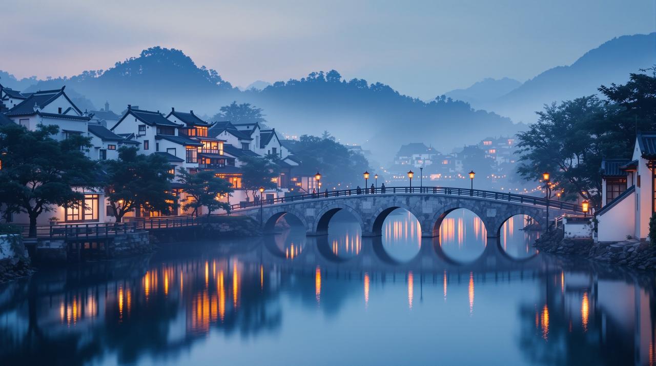江南烟雨水乡夜景 - 弹幕互动社区